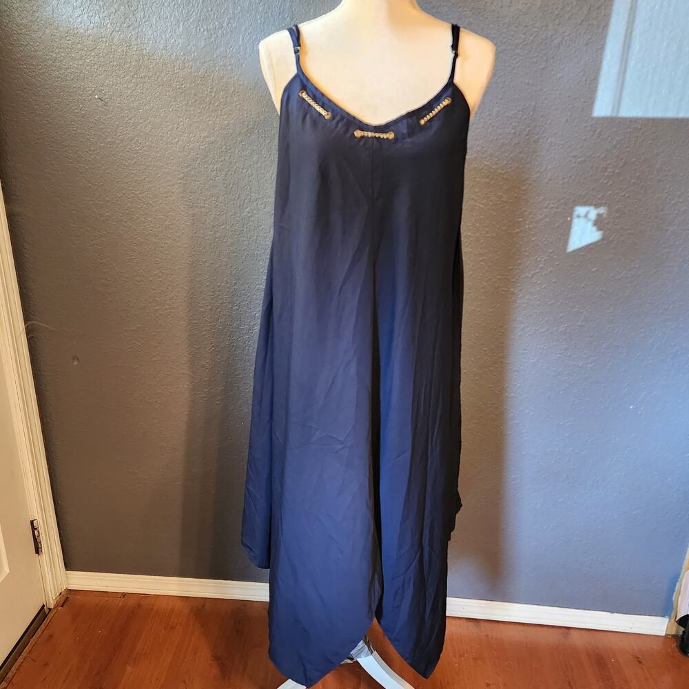 Speed Control New York Royal Blue Tank Dress Gold Accents Flowy Plus Size 1X